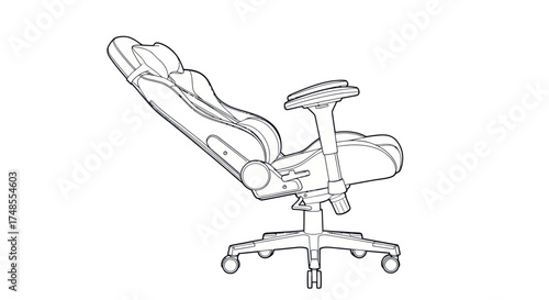 Ergonomic Gaming Chair Outline: A Detailed Line Drawing of a Modern Swivel Chair.