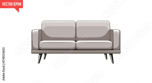 Modern Light Gray Two-Seater Sofa with Dark Legs.
