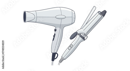 Hair Dryer and Curling Iron Illustration for Styling.