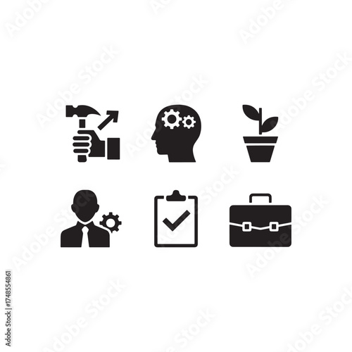 Business Growth and Development Strategy, Skills, Management, and Success Icon Set