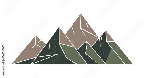 Stylized Geometric Mountain Range Vector Illustration with Polygonal Peaks.