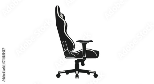 Black and White Gaming Chair with Ergonomic Design and Adjustable Features.