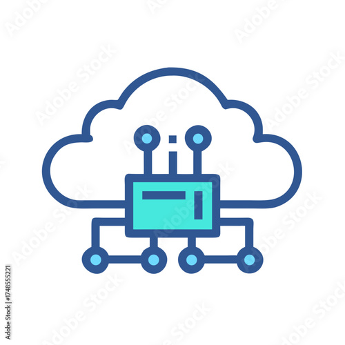 Cloud computing network connection and integrated digital internet technology graphic illustration on black