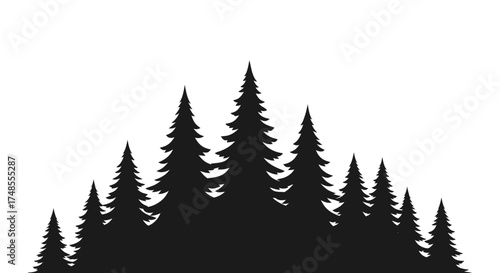 Dark Pine Tree Forest Silhouette Landscape Vector Graphic.