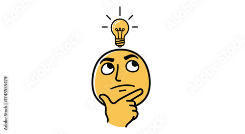 Thinking Emoji with Light Bulb Idea Above Head.
