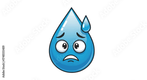 Sad Sweating Cartoon Water Droplet Character.