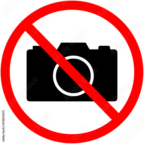 Vector Graphic Icon of Camera Prohibited Sign. Digital Symbol for No Photography Policy, Ideal for Restricted Areas, Privacy Regulations, and Image Capture Notices