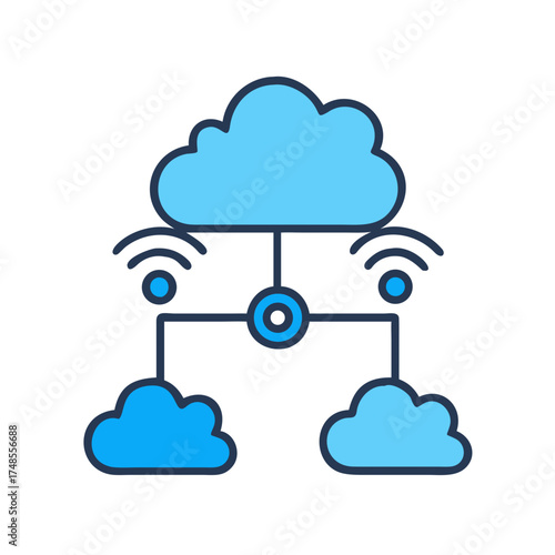 Cloud network schematic showing data transfer and connection architecture with two clouds
