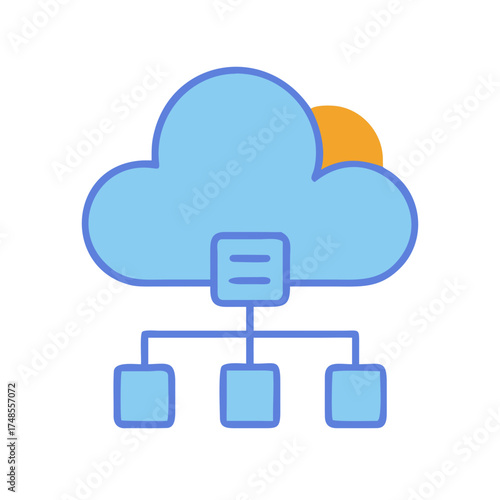 Network topology represented by a cloud connected to central and subordinate nodes