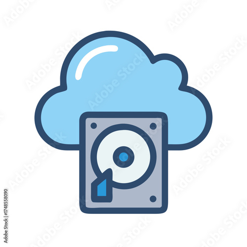 Cloud-based hard drive vector icon for data storage and backup services
