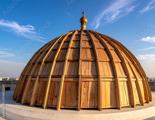 Wooden dome against a clear sky