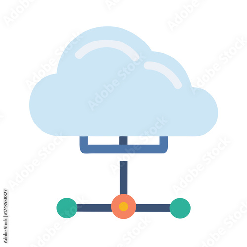 Blue cloud connected network with orange central dot and two green dots