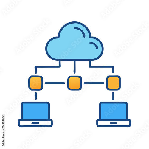 Cloud computing network diagram showing connection between cloud servers and devices
