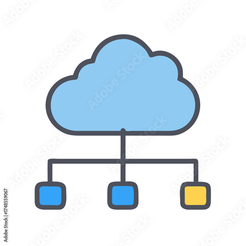 Connected cloud server illustration against black backdrop, conveying networking and data transfer