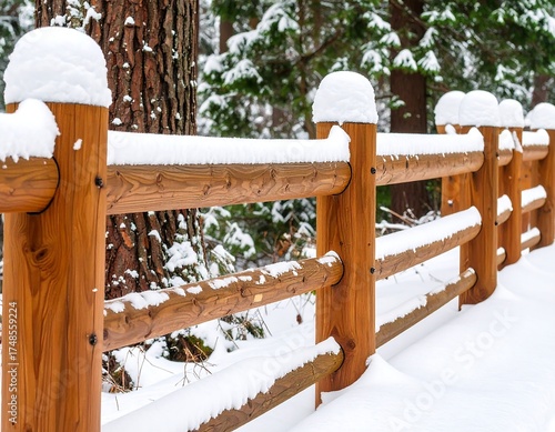 Wooden fence in a snowy forest