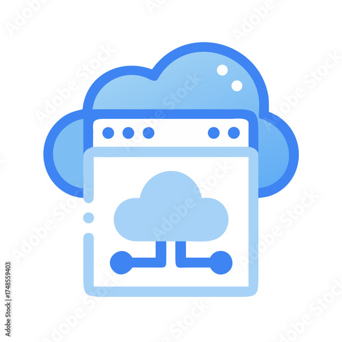 Modern cloud computing icon with server window and connection, black background