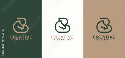 Horse logo with a minimalist concept letter B combination, Modern horse head vector logo template, horse letter B initials.