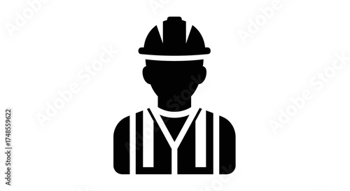 Construction worker icon wearing hard hat and safety vest.