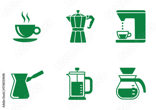 Collection of Green Coffee Making Icons