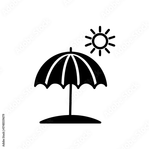 Beach umbrella and sun simple icon silhouette