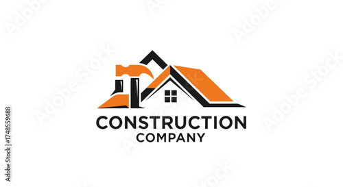 Construction company logo with hammer and house roof.