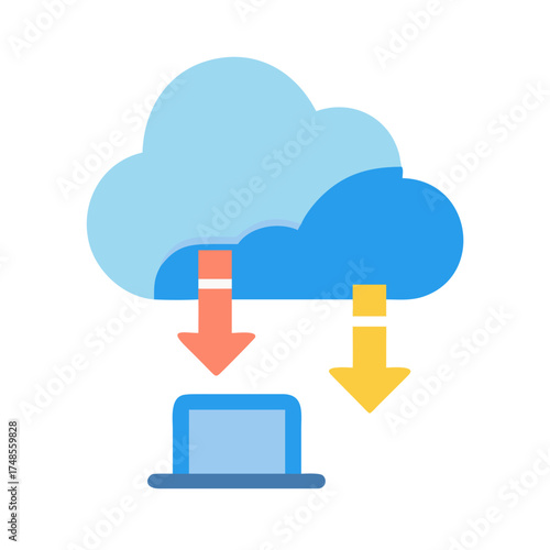 Cloud computing data transfer illustration with laptop, for web technology concept