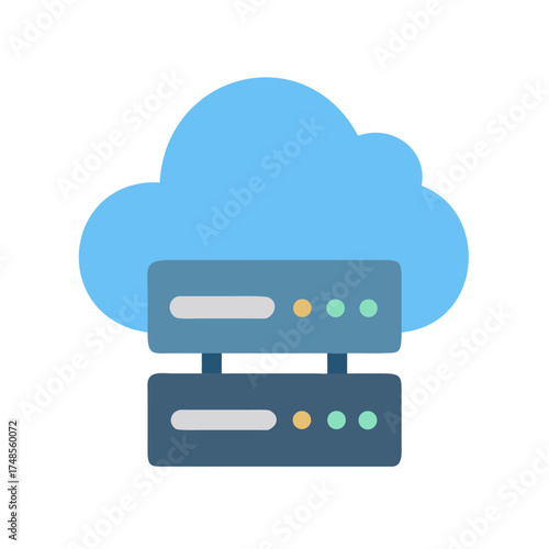 Flat design server rack under cloud, a modern and clean technology solution