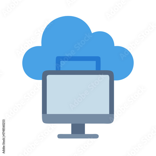 Cloud computing and data server concept featuring monitor and cloud connection