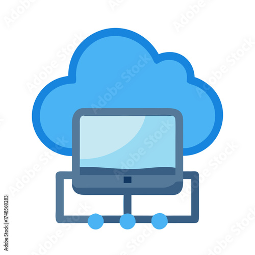 Computer connected to cloud network illustrates modern data and service management