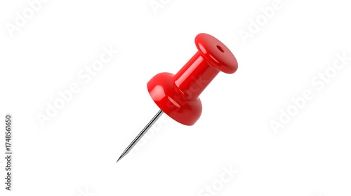 Red Push Pin with Silver Needle on Black Background
