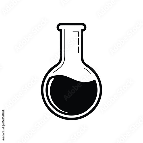 Laboratory Flask Filled with Black Liquid Chemical or Solution for Scientific Experiments