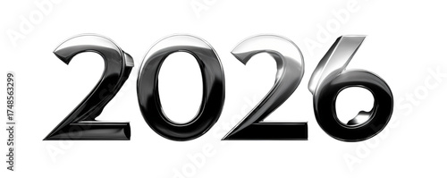 Chrome 2026 year design on black background represents the future and anticipation for the upcoming events and celebrations