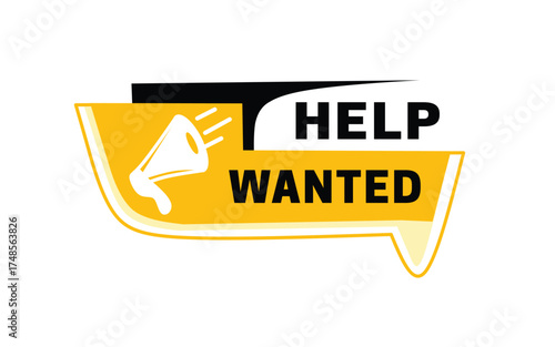 Help wanted banner for marketing illustration design use for business or web. Vector label and loudspeaker.