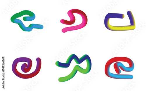 Colorful Abstract 3D Shapes, Twisted Gradient Tube Art, Modern Geometric Design Elements