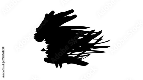 Abstract silhouette of a bird with spiky feathers and a sharp beak on a white background design