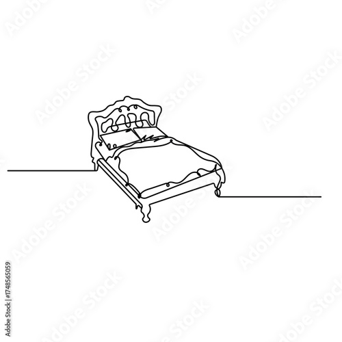 Bed icon  continuous one line drawing  outline double-size bed vector illustration