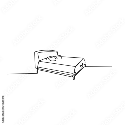 Bed icon  continuous one line drawing  outline double-size bed vector illustration
