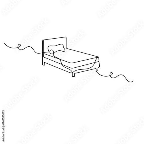 Bed icon  continuous one line drawing  outline double-size bed vector illustration