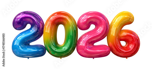 Festive 2026 new year balloons celebration on black background shiny and colorful glossy rendering holiday design