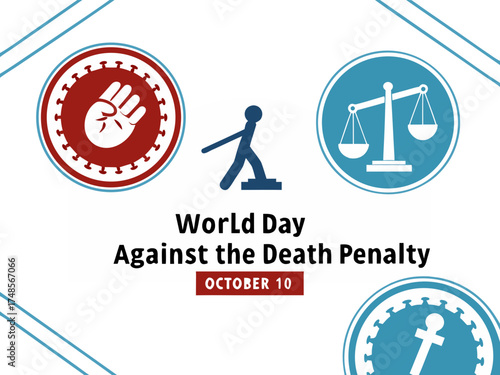 World Day Against the Death Penalty Illustration with Hand Scales and Person Stepping Off Platform Symbols