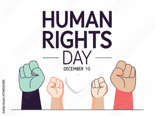 Human Rights Day Illustration Featuring Diverse Fists Raised in Solidarity on December Tenth Celebration for Day