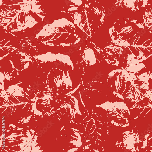 Seamless floral pattern, classic flower ornament, abstract ditsy print in vintage motif. Elegant botanical design of beautiful large wild flowers, leaves, small branches, herbs. Vector illustration.	