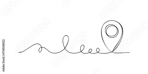 Simple map pin and winding path line graphic