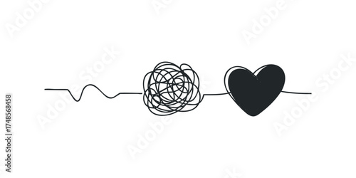 Line drawing transitions from chaotic scribble to smooth heart shape