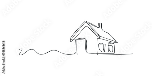 One line drawing of a simple house with a chimney