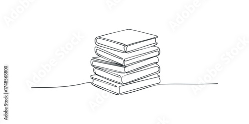Stack of six books drawn in continuous line art style