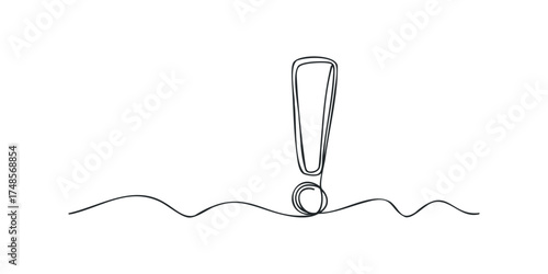 Single line drawing of exclamation mark on wavy line