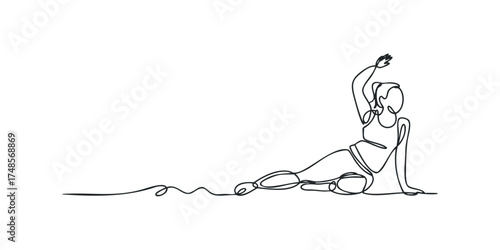 Continuous line drawing of a woman in athletic pose