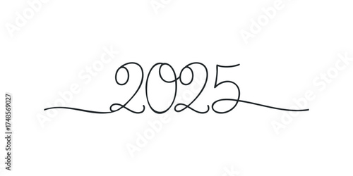 Elegant Script Year 2025 with Flowing Lines