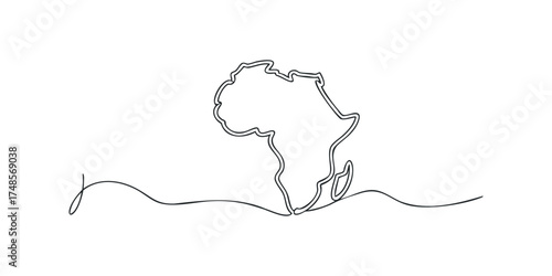 African Continent Outline Continuous Line Drawing